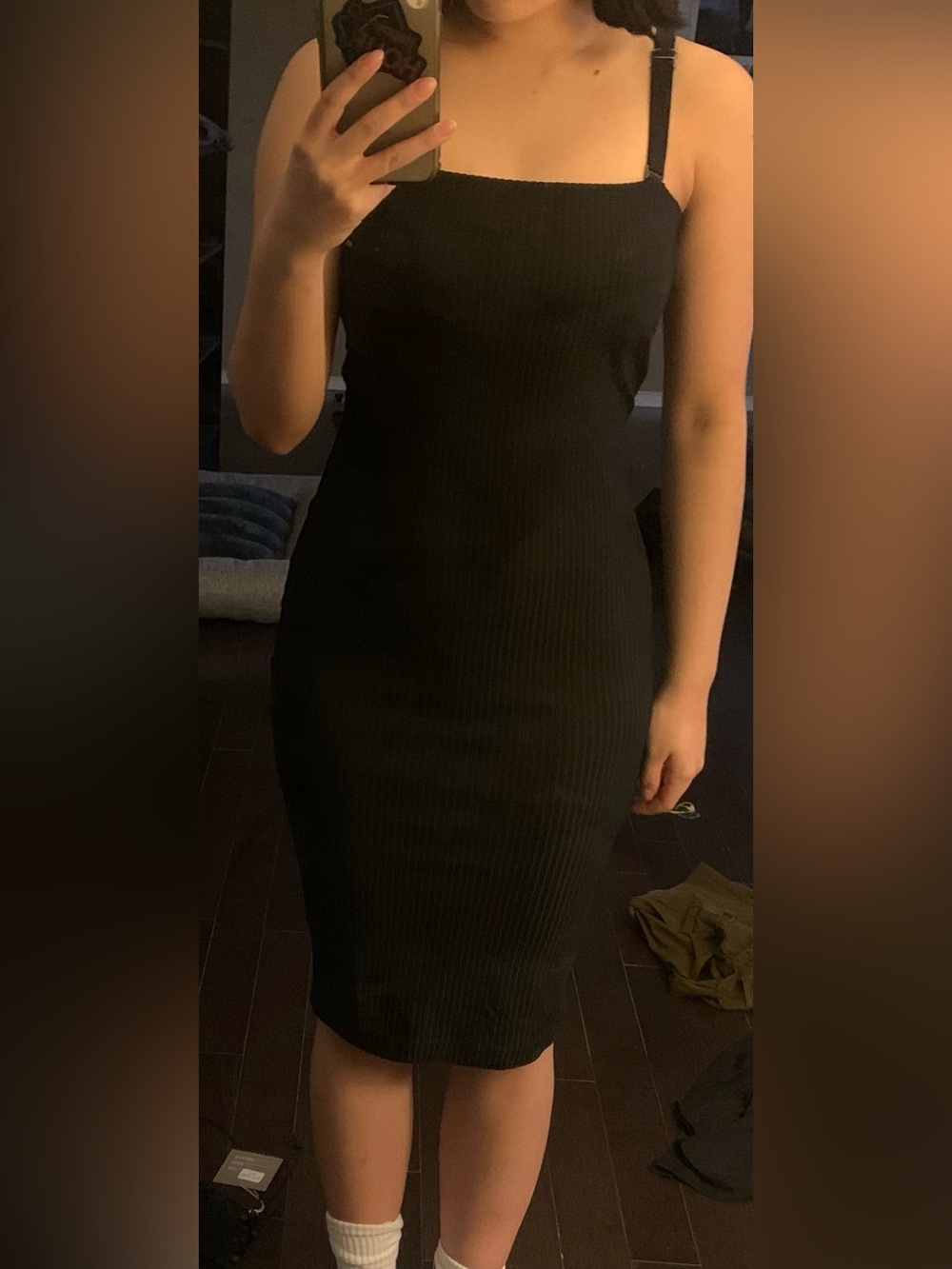 Black Bodycon Stretchy Ribbed Midi Dress